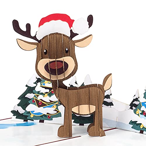 papercrush® Pop-Up Karte Weihnachten Rentier - Lustige 3D Weihnachtskarte als Geldgeschenk für Kinder, Süße Weihnachtsgrußkarte für Mama, Frau oder Freundin - Handgemachtes Popup Weihnachtsbillet von papercrush