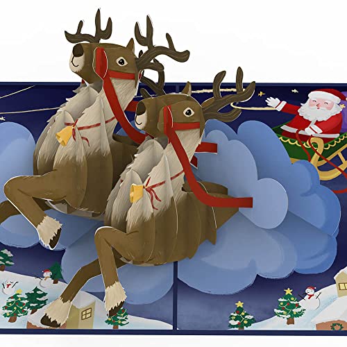 papercrush® Pop-Up Karte Weihnachten Rentierschlitten - Süße 3D Weihnachtskarte mit Rentieren als Geldgeschenk für Kinder (Mädchen und Jungen) - Handgemachte Weihnachtsgrußkarte für Frauen und Männer von papercrush
