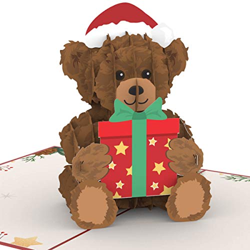 papercrush® Pop-Up Karte Weihnachten Teddybär - Süße 3D Weihnachtskarte mit Teddy für Frau, Freundin oder Mama - Handgemachte Popup Weihnachtsgrußkarte für Frauen, Geldgeschenk für Kinder von papercrush