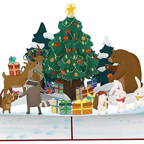 papercrush® Pop-Up Karte Weihnachten im Wald - 3D Weihnachtskarte mit Tieren für Kinder (Mädchen oder Jungen) - Weihnachtsbillet mit Tannenbaum und Waldtieren für Frauen inkl. Umschlag von papercrush