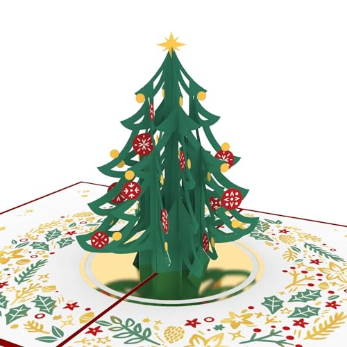 papercrush® Pop-Up Karte Weihnachtsbaum - Edle 3D Weihnachtskarte mit geschmücktem Tannenbaum & Goldverzierungen, Besondere „Frohe Weihnachten“ Karte für Frauen (Freundin, Mama oder Oma) und Männer von papercrush