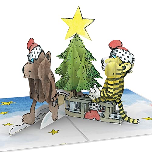 papercrush® x Janosch Pop-Up Karte Weihnachten Weihnachtsbaum – Lustige 3D Weihnachtskarte mit Bär und Tiger für Kinder – Handgemachte Weihnachtsgrußkarte als Geldgeschenk für Jungen und Mädchen von papercrush