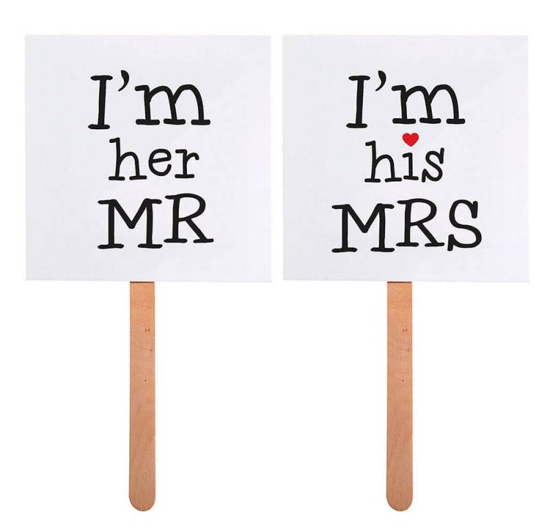 partydeco Fotohintergrund Photo-Booth Accessoire Schild I'm her Mr. / I'm his Mrs., Hochzeit von partydeco