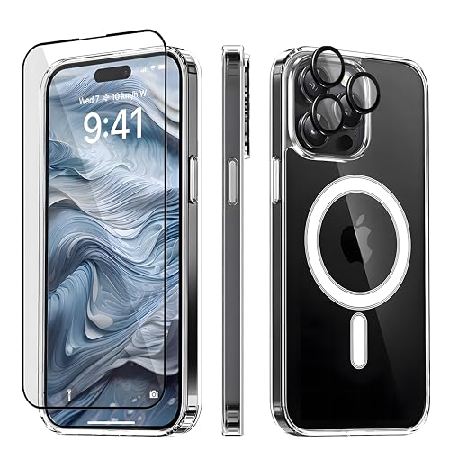 pasha cases 3 in 1 Set für iPhone 15 PRO [Kameraschutz, Schutzfolie, Handyhülle] [Nie Vergilbung] Hülle Rundumschutz Magnetische Schutzhülle Transparent von pasha cases