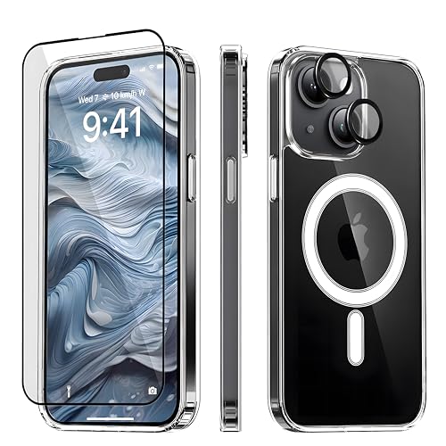 pasha cases 3 in 1 Set für iPhone 15 Plus [Kameraschutz, Schutzfolie, Handyhülle] [Nie Vergilbung] Hülle Rundumschutz Magnetische Schutzhülle Transparent von pasha cases