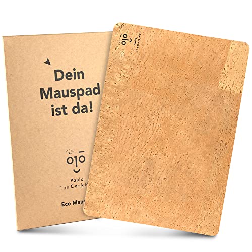 paulothecorkman Mauspad aus Kork 28x20cm / Rutschfestes, dünnes Mousepad für Homeoffice & Büro/nachhaltiges Naturprodukt/Wasserabweisendes, gelenkschonendes Maus Pad von paulothecorkman