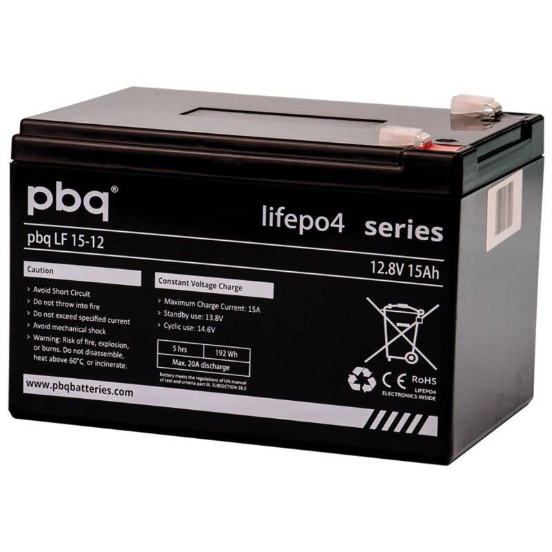 pbq LiFePO4-Akku 12,8V 15Ah inkl. BMS Balancer Faston 6,3 von pbq