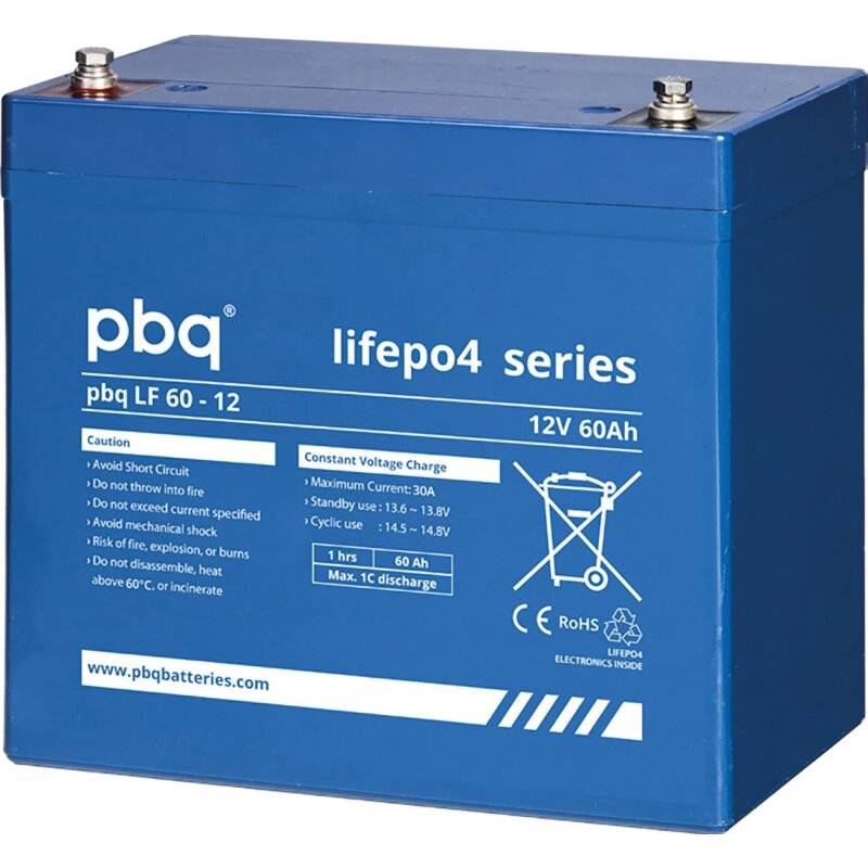 pbq LiFePO4-Akku 12,8V 62Ah inkl. BMS Balancer M6 Innengewinde von pbq