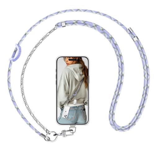 pcgaga Handykette Universal, Verstellbares Panzerkette Handyband für den Körper, Stilvolle Hip-Hop Kette Hals mit 2 Stück Universelles Patch für Meisten Handys & Handyhülle (Lila) von pcgaga