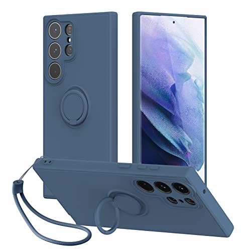 pcgaga Entworfen für Samsung S23 Ultra Handyhülle mit Ringhalterung und Handgelenkschlaufe - stoßfeste Silikonhülle mit weichem Mikrofaserfutter in Schwarz, kompatibel mit Galaxy S23 Ultra (blau) von pcgaga