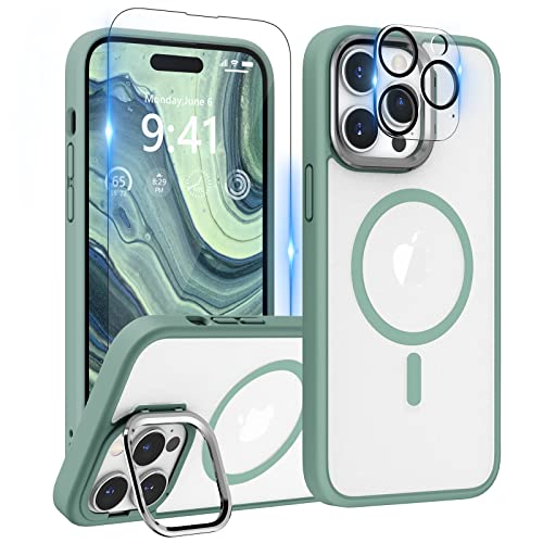 pcgaga Hülle für iPhone 14 Pro Max mit Magsafe und Ständer, 9H Gehärtetes Glas Displayschutz und Kamera Objektivschutz, Transluzente Matte Stoßfeste Schutzhülle Telefonabdeckung, 6.7''(Grün) pcgaga Hülle für iPhone 14 Pro Max mit Magsafe und Ständer, 9H Gehärtetes Glas Displayschutz und Kamera Objektivschutz, Transluzente Matte Stoßfeste Schutzhülle Telefonabdeckung, 6.7''(Grün) von pcgaga