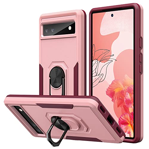 pcgaga Kompatibel mit Google Pixel 7 Pro Hülle mit Ringhalter Ständer, für Google Pixel 7 Pro Case, Handyhülle für Google Pixel 7 Pro, Unterstützung Magnetische Autohalterung, Rosa von pcgaga