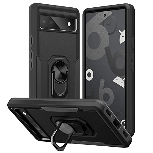 pcgaga Kompatibel mit Google Pixel 7 Pro Hülle mit Ringhalter Ständer, für Google Pixel 7 Pro Case, Handyhülle für Google Pixel 7 Pro, Unterstützung Magnetische Autohalterung, Schwarz von pcgaga