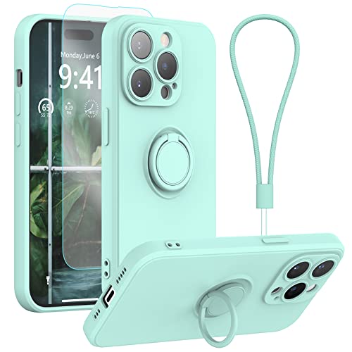 pcgaga Kompatibel mit für iPhone 14 Pro Max Hülle, Silikon mit Kameraschutz, Schutzfolie, Ring Halter Ständer, Handschlaufe, Mikrofaser Futter, Rundumschutz Stoßfeste Handyhülle, 6,7 Zoll (Mintgrün) pcgaga Kompatibel mit für iPhone 14 Pro Max Hülle, Silikon mit Kameraschutz, Schutzfolie, Ring Halter Ständer, Handschlaufe, Mikrofaser Futter, Rundumschutz Stoßfeste Handyhülle, 6,7 Zoll (Mintgrün) von pcgaga