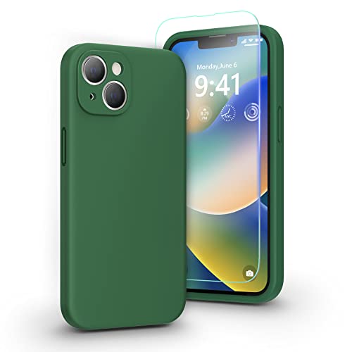 pcgaga Kompatibel mit iPhone 14 Hülle, Flüssig Silikon Handyhülle mit Kameraschutz und Schutzfolie, Mikrofaser Futter, Kratzfestes Stoßfeste Schutzhülle Cover, 6,1'' (Klee Grün) von pcgaga