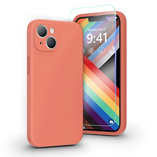 pcgaga Kompatibel mit iPhone 14 Plus Hülle, Flüssig Silikon Handyhülle mit Kameraschutz und Schutzfolie, Mikrofaser Futter, Kratzfestes Stoßfeste Schutzhülle Cover, 6,7'' (Gelborange) von pcgaga