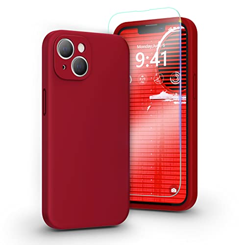 pcgaga Kompatibel mit iPhone 14 Plus Hülle, Flüssig Silikon Handyhülle mit Kameraschutz und Schutzfolie, Mikrofaser Futter, Kratzfestes Stoßfeste Schutzhülle Cover, 6,7'' (Rot) von pcgaga