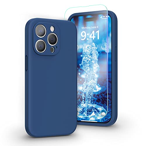 pcgaga Kompatibel mit iPhone 14 Pro Hülle, Flüssig Silikon Handyhülle mit Kameraschutz und Schutzfolie, Mikrofaser Futter, Kratzfestes Stoßfeste Schutzhülle Cover, 6,1'' (Eisblau) von pcgaga