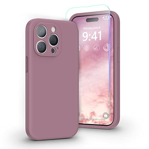 pcgaga Kompatibel mit iPhone 14 Pro Hülle, Flüssig Silikon Handyhülle mit Kameraschutz und Schutzfolie, Mikrofaser Futter, Kratzfestes Stoßfeste Schutzhülle Cover, 6,1'' (Flieder Lila) von pcgaga