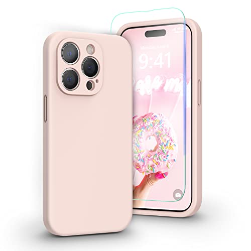 pcgaga Kompatibel mit iPhone 14 Pro Hülle, Flüssig Silikon Handyhülle mit Kameraschutz und Schutzfolie, Mikrofaser Futter, Kratzfestes Stoßfeste Schutzhülle Cover, 6,1'' (Kalkrosa) von pcgaga