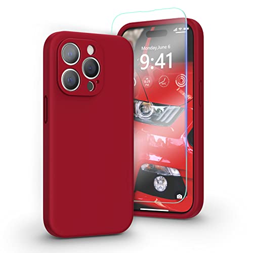 pcgaga Kompatibel mit iPhone 14 Pro Hülle, Flüssig Silikon Handyhülle mit Kameraschutz und Schutzfolie, Mikrofaser Futter, Kratzfestes Stoßfeste Schutzhülle Cover, 6,1'' (Rot) von pcgaga