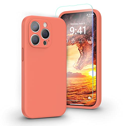 pcgaga Kompatibel mit iPhone 14 Pro Max Hülle, Flüssig Silikon Handyhülle mit Kameraschutz und Schutzfolie, Mikrofaser Futter, Kratzfestes Stoßfeste Schutzhülle Cover, 6,7'' (Gelborange) von pcgaga
