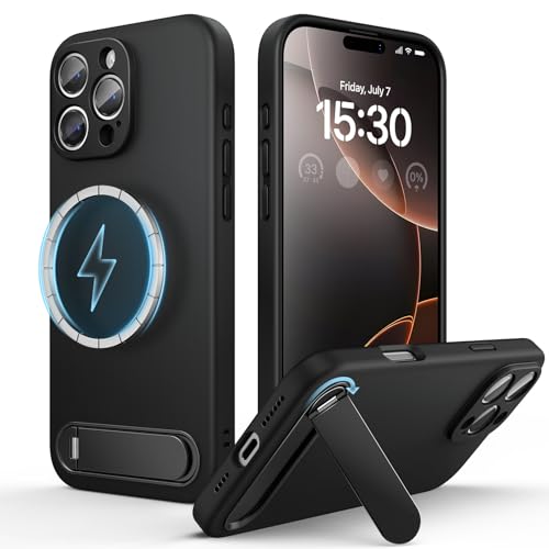gcgaga für Magnetisch Silikon Hülle Kompatibel mit iPhone 16 Pro Max Hülle 6,9 Zoll, mit Ständer,Kompatibel mit MagSafe, Verstellbarer Ständer, Militärnorm Schutz, Stoßfeste Hülle (Schwarz) von pcgaga
