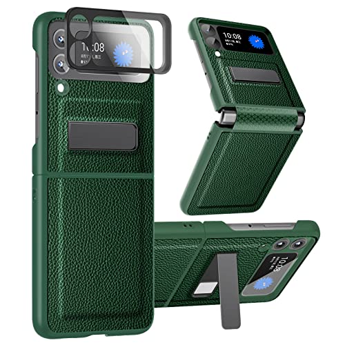 pcgaga für Galaxy Z Flip 3 Hülle mit [Scharnierschutz] [Eingebaute Abdeckung Bildschirm Kamera Schutz] Ständer Leder Handyhülle für Samsung Galaxy Z Flip3 5G 2021 - Grün von pcgaga