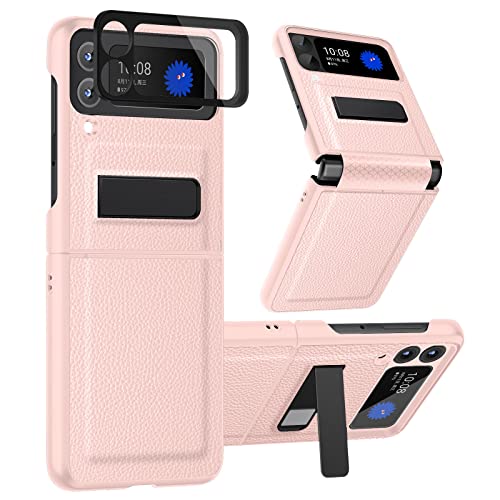 pcgaga für Galaxy Z Flip 3 Hülle mit [Scharnierschutz] [Eingebaute Abdeckung Bildschirm Kamera Schutz] Ständer Leder Handyhülle für Samsung Galaxy Z Flip3 5G 2021 - Rosa von pcgaga