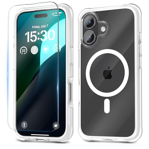 pcgaga für iPhone 16 Hülle (2024), Kompatibel mit MagSafe, Schutz in Militärqualität (mit stoßdämpfenden Airbags), Kratzfeste Rückseite, Anti-Vergilbung, Stoßfest Schutzhülle Case 6,1 Zoll (Weiß) von pcgaga