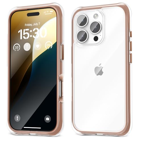 pcgaga für iPhone 16 Pro Max Hülle (2024), Schutz in Militärqualität (mit stoßdämpfenden Airbags), Transparent Kratzfeste Rückseite, Anti-Vergilbung, Stoßfest Schutzhülle Case 6,9 Zoll (Gold) von pcgaga