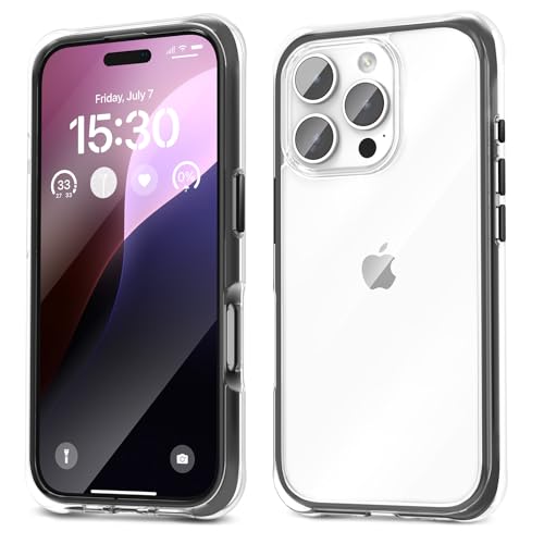 pcgaga für iPhone 16 Pro Max Hülle (2024), Schutz in Militärqualität (mit stoßdämpfenden Airbags), Transparent Kratzfeste Rückseite, Anti-Vergilbung, Stoßfest Schutzhülle Case 6,9 Zoll (Schwarz) von pcgaga