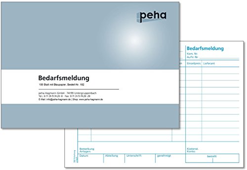 peha 182 Formular Bedarfsmeldung A5 quer, 100 Blatt/Block mit Blaupapier (5 Stück) von peha