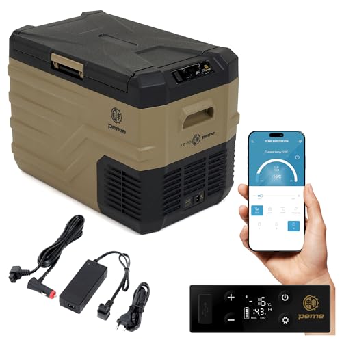 peme Expedition | 40 L | Sand Storm | Kompressor | Bluetooth | mit ECO-Modus | AC/DC | zum Kühlen und Warmhalten | Cool Box mit 12 Volt und 230 Volt Anschluss | Mini-Kühlschrank von peme