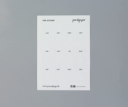 pen & pages® Tab Sticker ''Monate'' - Monats-Register zum Ankleben (transparent/schwarz) von pen & pages