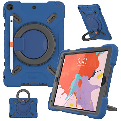 PEPKOO Dreifache stoßfeste Schutzhülle für iPad 9. / 8. / 7. Generation 25,9 cm (10,2 Zoll) 2021/2020/2019, Air 3. Generation 26,7 cm (10,5 Zoll), strapazierfähig, mit Stifthalter, Griff, Ständer, von pepkoo