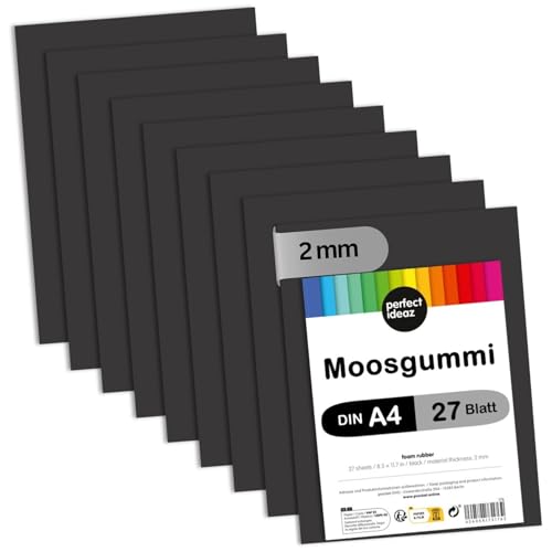 perfect ideaz - Moosgummi DIN-A4, 27 Blatt, Schwarz, 29,7 x 21 cm (2 mm dick), farbiges Bastelmaterial für Kinder, Top Qualität von perfect ideaz
