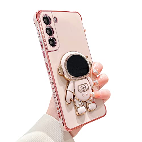 PHYLLA Handyhülle für Samsung Galaxy S21 15.7 cm (6.2 Zoll), luxuriöse Beschichtung, niedlicher Astronauten-Ständer, mit niedlichem Herz-Seite, kleines Muster, Abdeckung, Bumper (Pink) von phylla