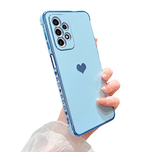 PHYLLA Kompatibel mit Samsung Galaxy A23 4g 6,6 Zoll Handyhülle Beschichtung Gold Cute Love Herz Cover mit Kameraschutz Weiche Silikon Airbag Stoßfest Bumper für Samsung Galaxy A23 5g (Blau) von phylla