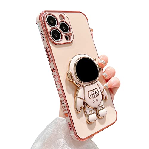 PHYLLA Schutzhülle für iPhone 14 Pro Max mit niedlichem Astronauten-Beschichtung, Ständer, Handyhülle, luxuriös, galvanisiert, stoßfest, Bumper (Pink) von phylla