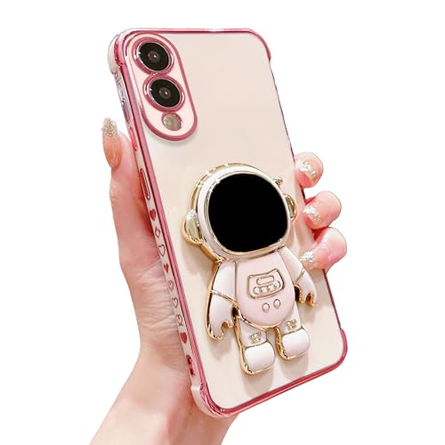 Schutzhülle für Samsung Galaxy S25 Edge, versteckter Ständer, luxuriös, vergoldet, niedlicher Astronauten-Herz, Kameraschutz, weich, stoßfest, mit Ständer (Rosa, für Samsung S25 Edge) von phylla