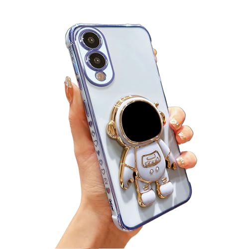 Schutzhülle für Samsung Galaxy S25 Edge, versteckter Ständer, luxuriös, vergoldet, niedlicher Astronauten-Herz, Kameraschutz, weich, stoßfest, mit Ständer (blau, für Samsung S25 Edge) von phylla