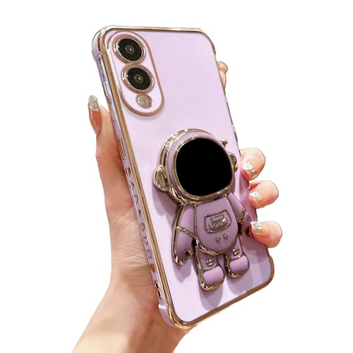 Schutzhülle für Samsung Galaxy S25 Edge, versteckter Ständer, luxuriös, vergoldet, niedlicher Astronauten-Herz, Kameraschutz, weich, stoßfest, mit Ständer (lila, für Samsung S25 Edge) von phylla