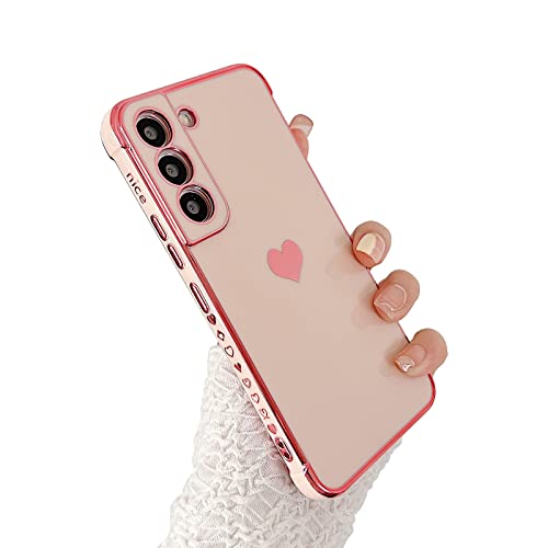 phylla Design für Samsung Galaxy S22 Plus/S22+ Handyhülle, niedliches Liebesherz, luxuriös, vergoldete Kanten, Hülle für Damen und Herren, stoßfest, mit seitlichem kleinem Herzmuster (Pink) von phylla