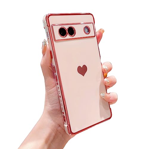 phylla Kompatibel mit Google Pixel 7A 6,1 Zoll 5g Handyhülle Luxus Beschichtung Niedlich Liebe Herz Seite Kleines Muster Hülle Voller Kameraschutz Weiches Silikon Stoßfest Bumper Cover (Pink) von phylla