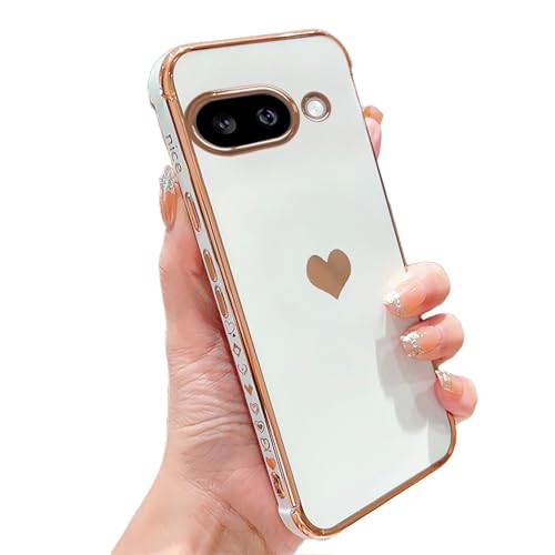 phylla Kompatibel mit Google Pixel 9A 16 cm (6,3 Zoll) 5g Handyhülle, luxuriöse Beschichtung, süßes Liebesherz, Seite mit kleinem Muster, vollständiger Kameraschutz, weiches Silikon, stoßfeste von phylla