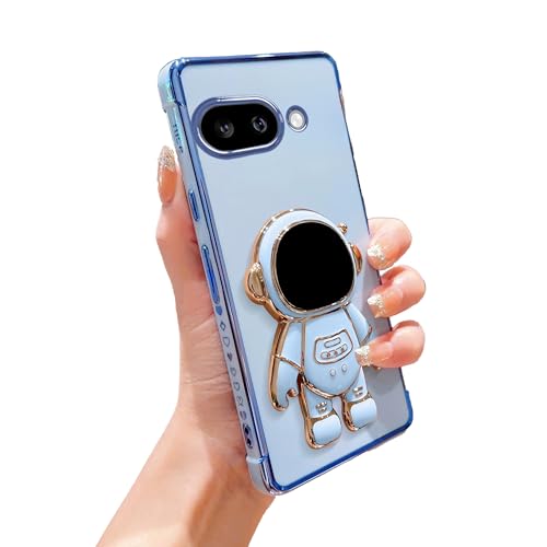 phylla Schutzhülle für Google Pixel 9A 5g, luxuriös, beschichtet, Astronauten-Ständer, mit niedlichem Herzmotiv, kleines Muster, weiches Silikon, stoßfest, mit Ständer, Blau (Pixel 9A) von phylla