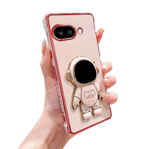 phylla Schutzhülle für Google Pixel 9A 5g, luxuriös, beschichtet, Astronauten-Ständer, mit niedlichem Liebesherz, kleines Muster, weiches Silikon, stoßfest, mit Ständer, Rosa (Rosa, Pixel 9A) von phylla