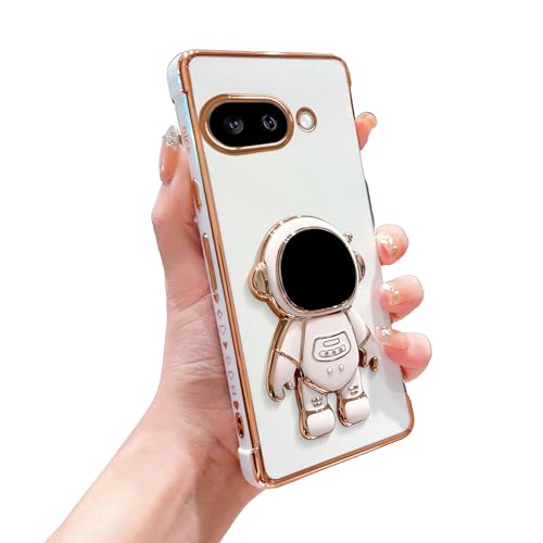 phylla Schutzhülle für Google Pixel 9A 5g, luxuriös, beschichtet, Astronauten-Ständer, mit niedlichem Liebesherz, kleines Muster, weiches Silikon, stoßfest, mit Ständer (Weiß, Pixel 9A) von phylla