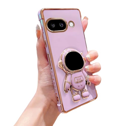 phylla Schutzhülle für Google Pixel 9A 5g, luxuriös, beschichtet, Astronauten-Ständer, mit niedlichem Liebesherz, kleines Muster, weiches Silikon, stoßfest, mit Ständer (lila, Pixel 9A) von phylla